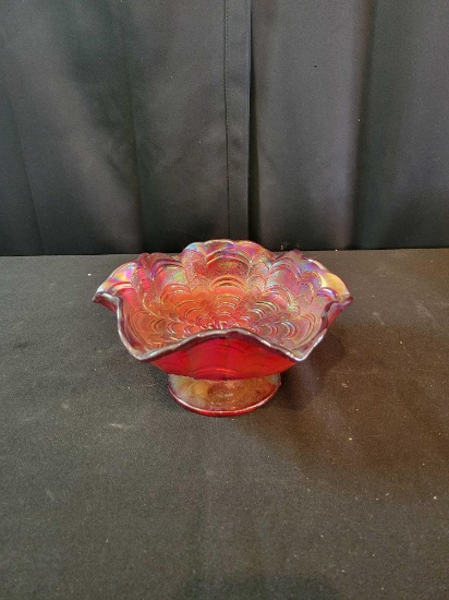 Red Fenton carnival candy dish