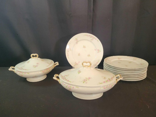Win Guerin Limoges Frances 9 Plates and 2 covered dishes