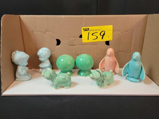 Fiesta shakers and unmarked pottery figures