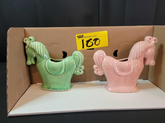 Pair of pottery horse themed planters
