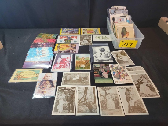 Small box of vintage and newer post cards
