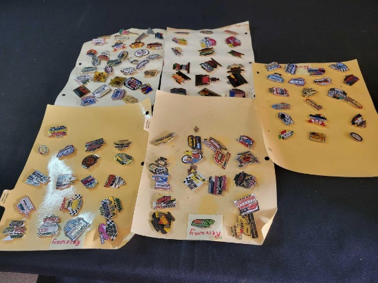 5 Cards of Nascar commemorative pins, Daytona, Pocono, Brickyard and more
