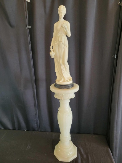 Greek alabaster woman sculptures with pedestal cultured marble base