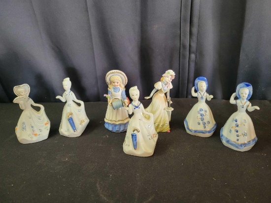 Vintage Japan lady bells and assorted figurines