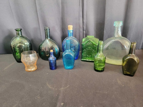 George Washington, Glass House, 1st National glass bank and various bottles/flasks