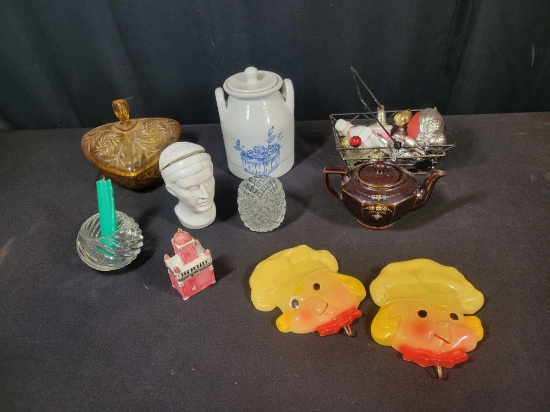 Group of glassware, wall plaques, occupied Japan teapot