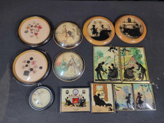 Beautiful framed button art and vintage silhouettes