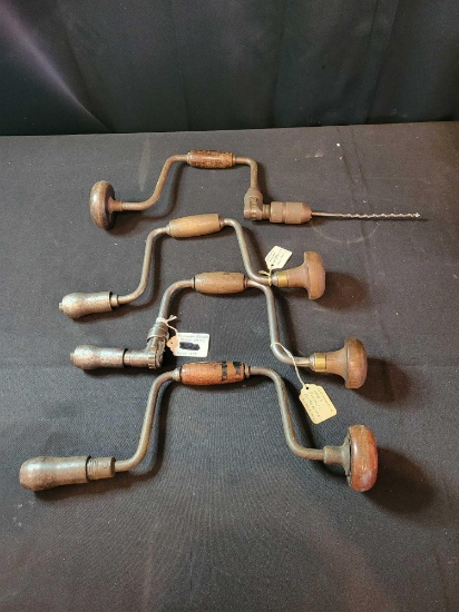 Antique William Whigham, Batholomew, Reversible Ratchet, assorted brace drills