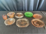 Collection Of Pink & Green Depression Glass