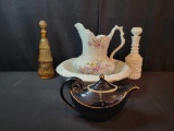 East Liverpool Alliance bowl and pitcher , Hall tea pot and decanters