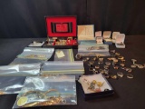 Box of costume jewelry, avon rings, necklaces, stick pin, mens jewelry