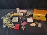 Box lot of assorted costume jewelry, watches, necklaces, and more