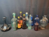 Black Amethyst decanter, modern and older flasks, Mrs Butterworth's bottles