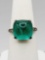 Vintage Art Deco 1930s sugarloaf emerald glass ring, size 5.5