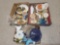 3 boxes of assorted china, toys, shakers, misc lids