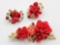Vintage Miriam Haskell red roses glass pin & earrings