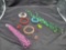 Group of plastic costume jewelry, bangles, damaged necklace with glass beads