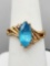 14k gold marquise blue topaz ring, size 6