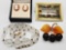 Cameo earrings, amber pin, sash pin, crystal beads