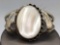 Wide vintage Native American Indian sterling & mother of pearl cuff bracelet