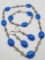 Art Deco 3pc jewelry set: blue glass necklace, bracelet, earrings