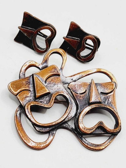 Vintage Rebajes copper pin & earrings
