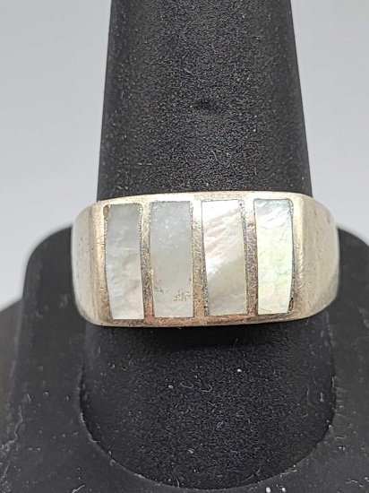 Large sterling silver & mother of pearl ring, size 11