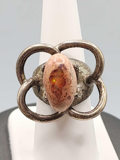 Large Modernist vintage sterling silver opal ring, size 7