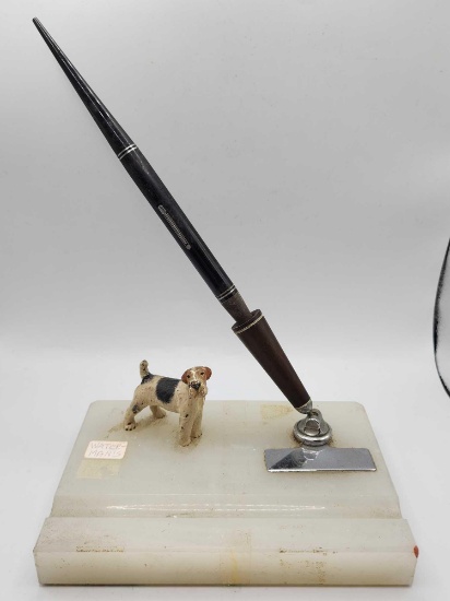 Antique Fountain / dip pen rest with dog