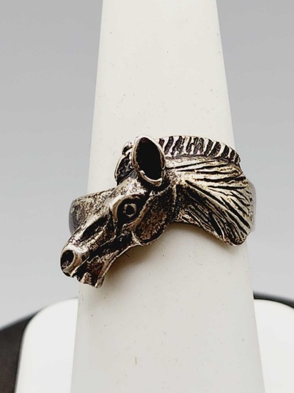 Vintage sterling silver horse head ring, size 7