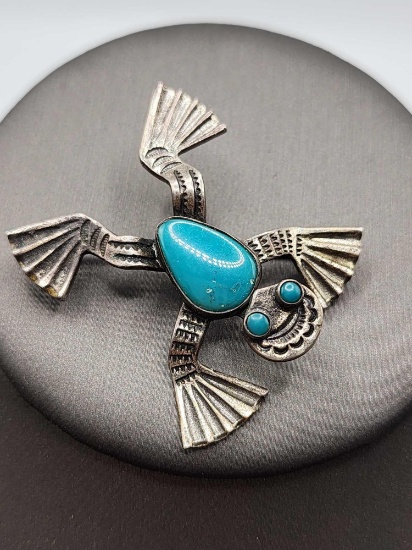 Vintage sterling silver & turquoise frog pin
