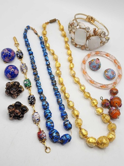 Vintage Italian glass jewelry: beads, bracelets +