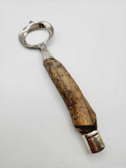 Antique antler & sterling silver bottle opener
