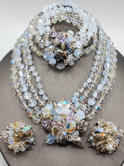 Dazzling vintage crystal beaded necklace, bracelet & earrings by Vendome