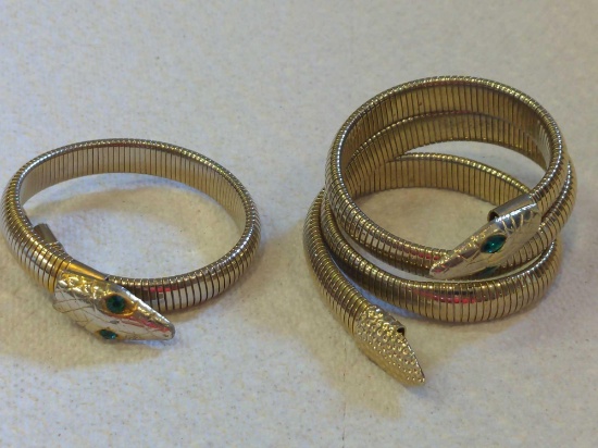 (2) Vintage Metal Wire Mesh Twist Wrap Snake Bracelets