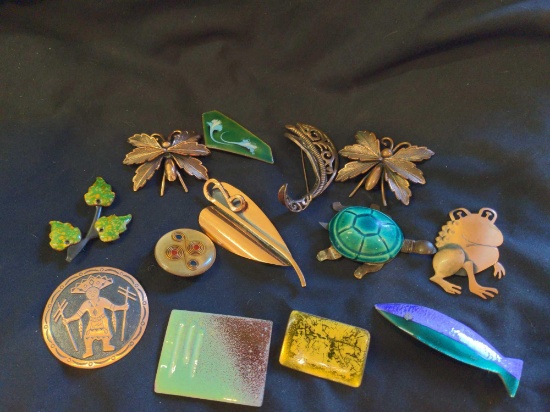 Enamel Metal and Copper Brooches & Pins