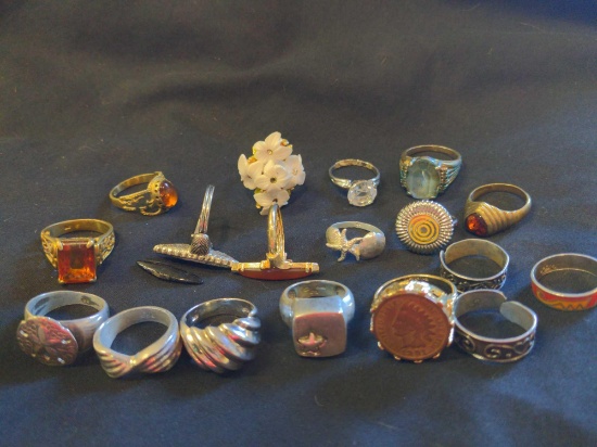 Costume, Fashion, Indian Head Penny, and Sterling Silver ring lot
