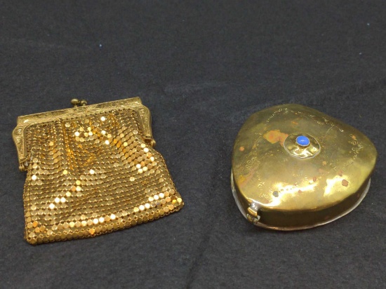 Antique Arts & Crafts brass heart shaped jewelry box