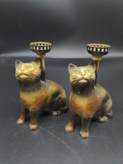 Pair of Lindys Kat Lamps Seated cats as-is need repairs