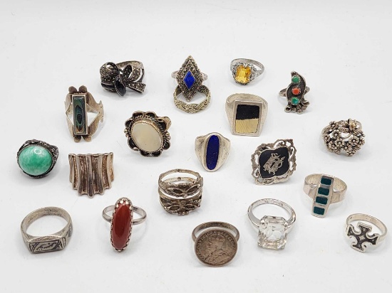 Lot of (20) vintage sterling silver rings, AWESOME GROUP
