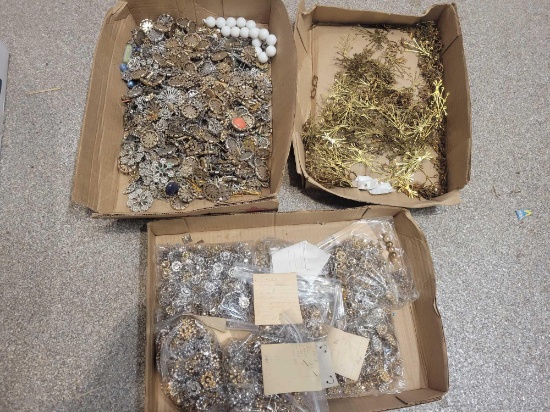 3 boxes of metal pins and jewelry making accessories