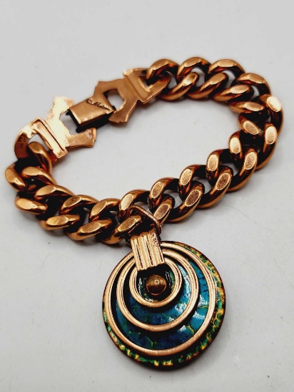Vintage 1950s Matisse enamel fob copper bracelet