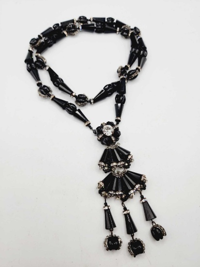 Vintage Miriam Haskell black glass pendant necklace