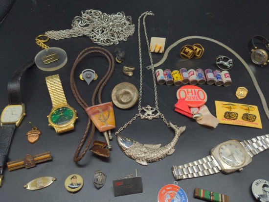 Vintage mens cufflinks, wrist watches, charms pins and more