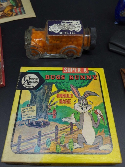 United Artists Bugs Bunny Super 8 film & Glass candy filled car