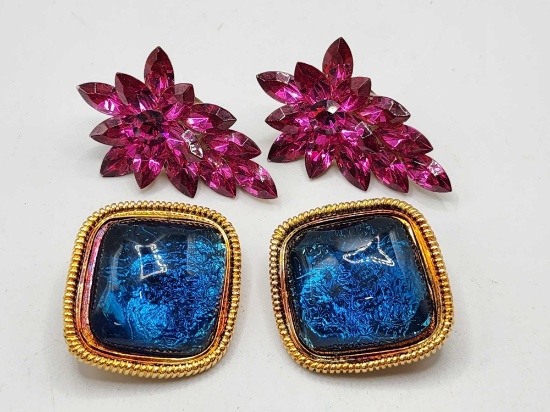 Vintage KJL Caprianti earrings & pink rhinestone clip ons