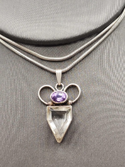 Vintage sterling silver necklace, gemstone