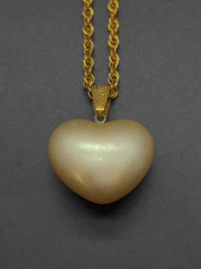 Vintage Miriam Haskell brass & faux pearl heart necklace