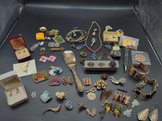 Vintage Jewelry Lot Copper Lucite Sterling Silver