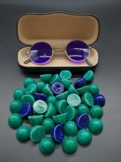 Vintage Blue & Green Glass Cabochon lot